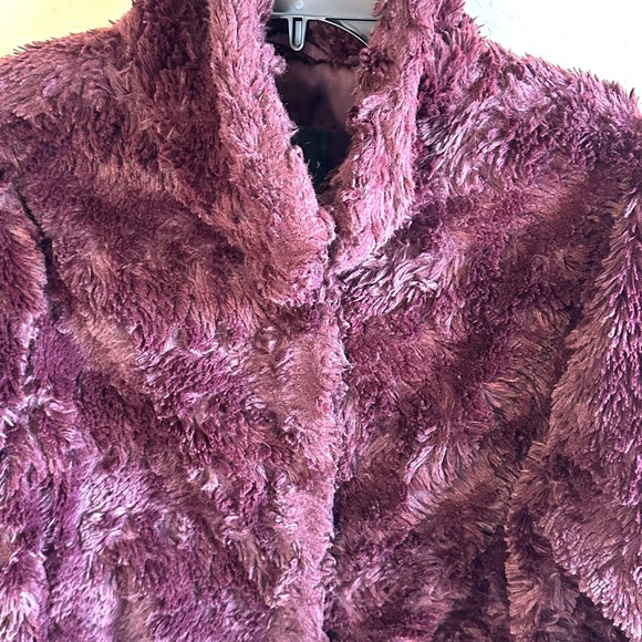 Anthropologie Sanctuary Mock Neck Shiraz (Purple) Faux Fur Teddy Jacket Sz M - Picture 5 of 11